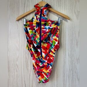 VENUS Multicolor Abstract Front Zip One-Piece Swimsuit Size 8